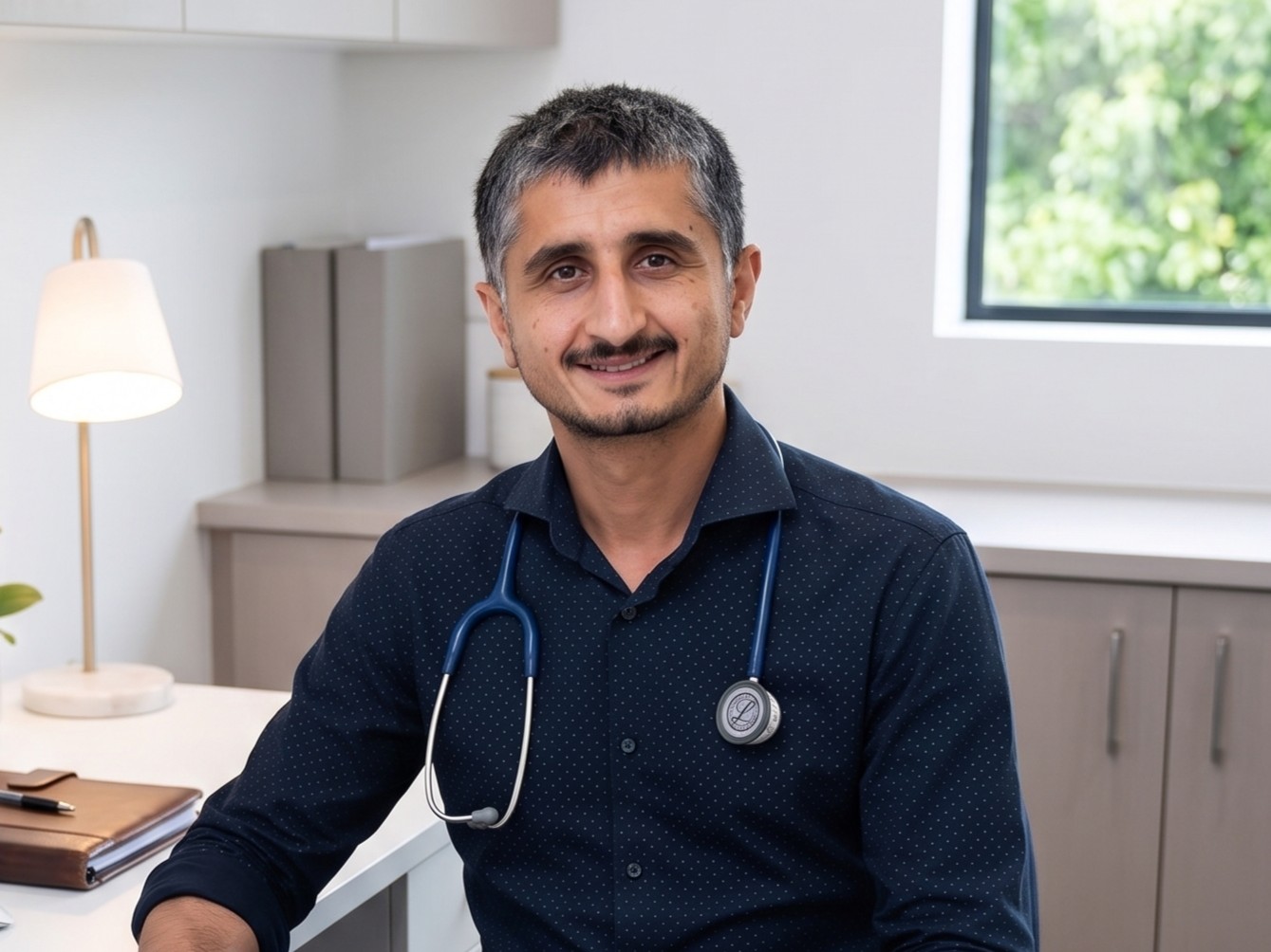Dr Arshad Khan at his desk